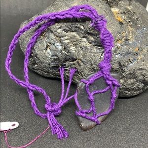 Purple macrame with brown sea glass hanger